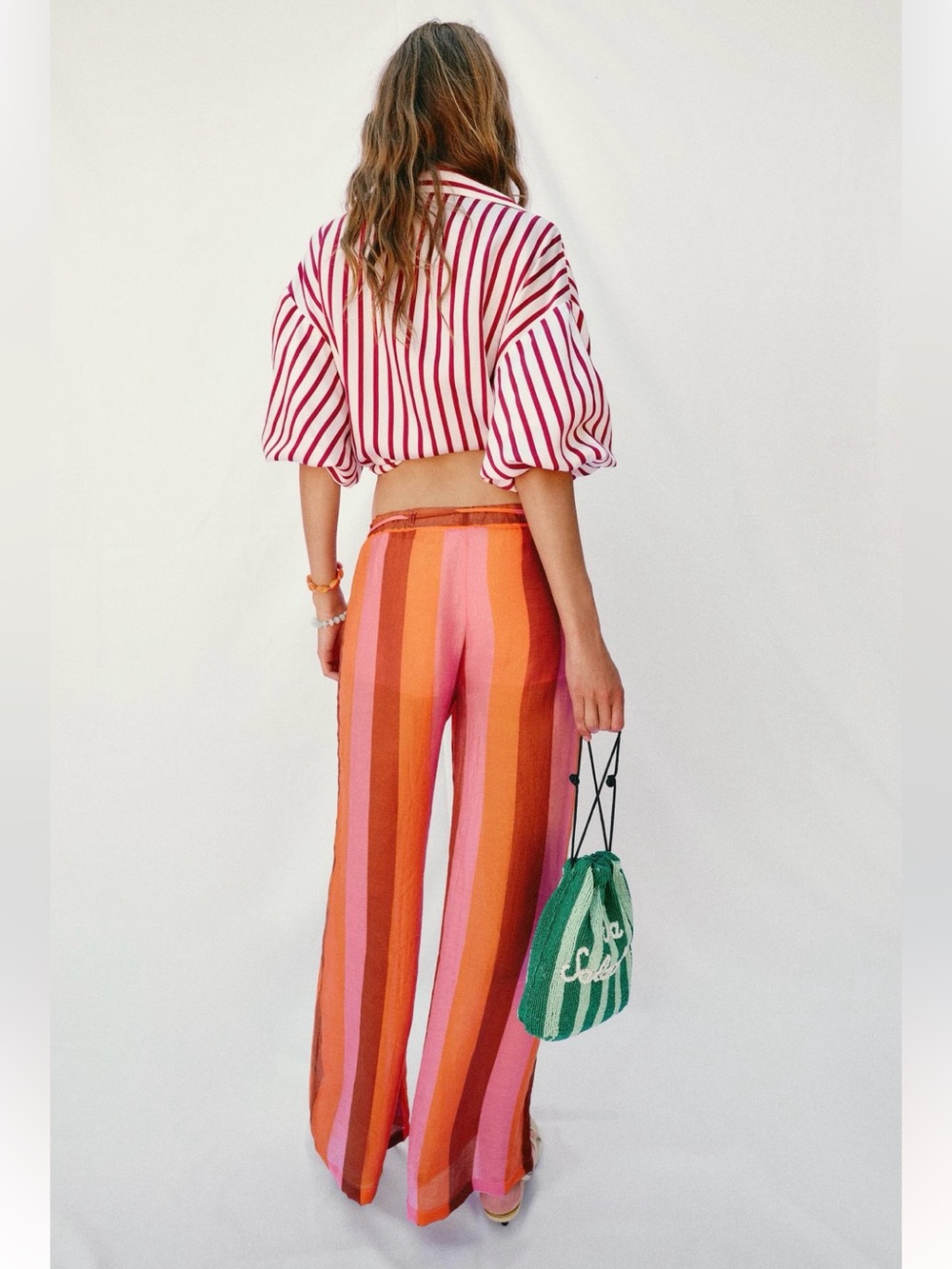 New ZARA Striped Wide-Leg Pants - Picture 4 of 9